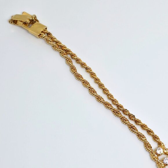 Merlite Gold Double Rope Twist Chain Bracelet Crystal Rhinestone Accent Bracelet - Picture 13 of 17